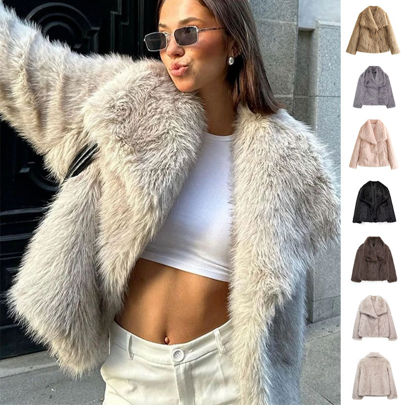 Winter Plush Coat Fashion Thicken Lapel Outwear Casual Long Sleeve Tops Womens Clothing - Allius